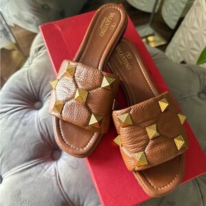 Valentino Women’s Roman Stud Leather Slider Sandals
